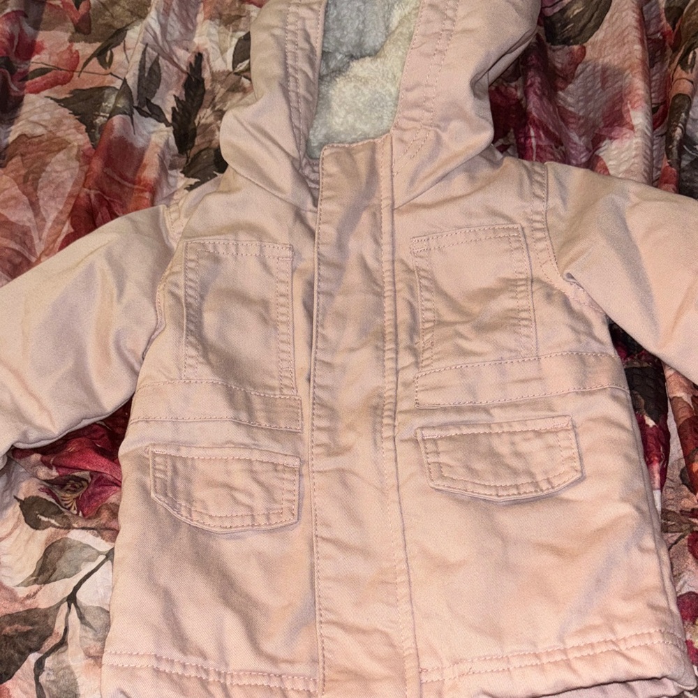 Cat & Jack Baby Girls Light Pink Hooded Jacket Size 12 Months Cozy Sherpa